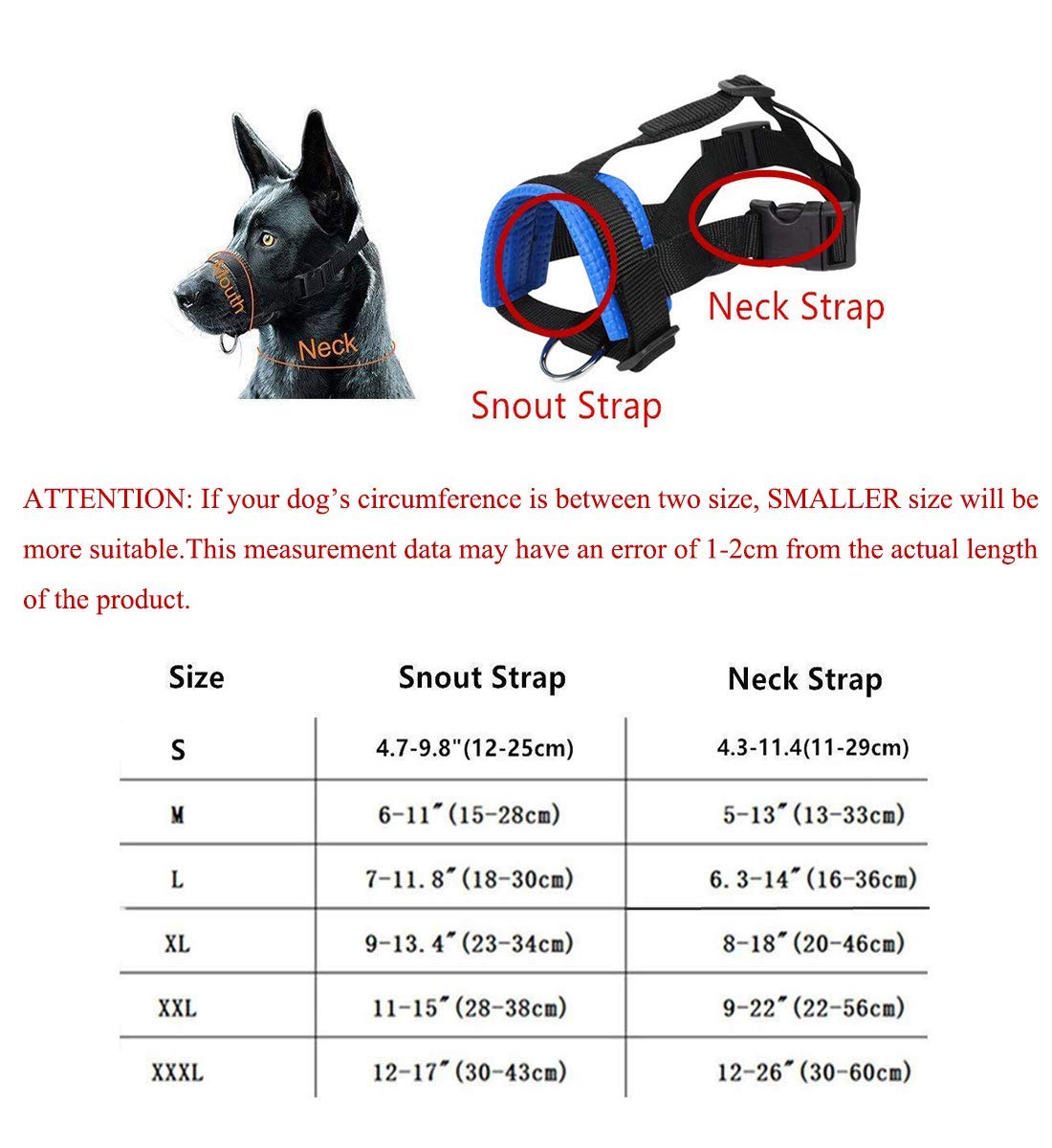 Head Strap Dog Muzzle Prevent From Taking Off By Paws For Small,Medium And Large Dogs(M/Blue)