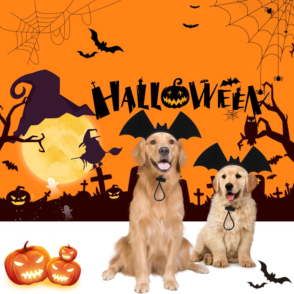 Vivifying Halloween Dog Bat Wing Headband 1 Pack – Adjustable Halloween Costume Accessories For Medium And Large Dogs, Cute Pet Headwear For Parties, Photos And Holiday Celebrations (Black)