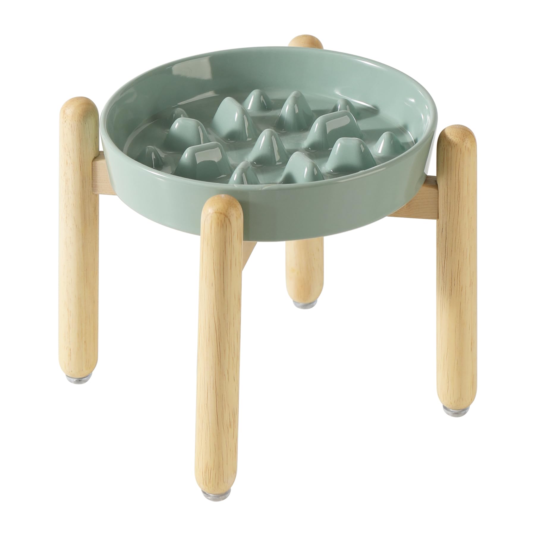 Havniva Ceramic 3.2 Cup Dog Raised Slow Feeder Set, Elevated Bowl with Wooden Stand for Large Dog, 9.5inch Slow Feeder Dish for 