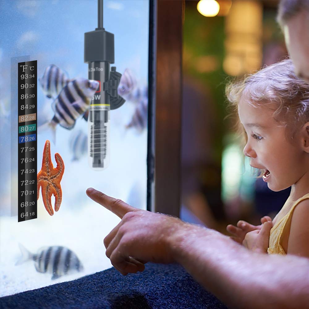 Datoo Mini Aquarium Heater 50W Small Fish Tank Heater 50 Watt With Free Thermometer Sticker