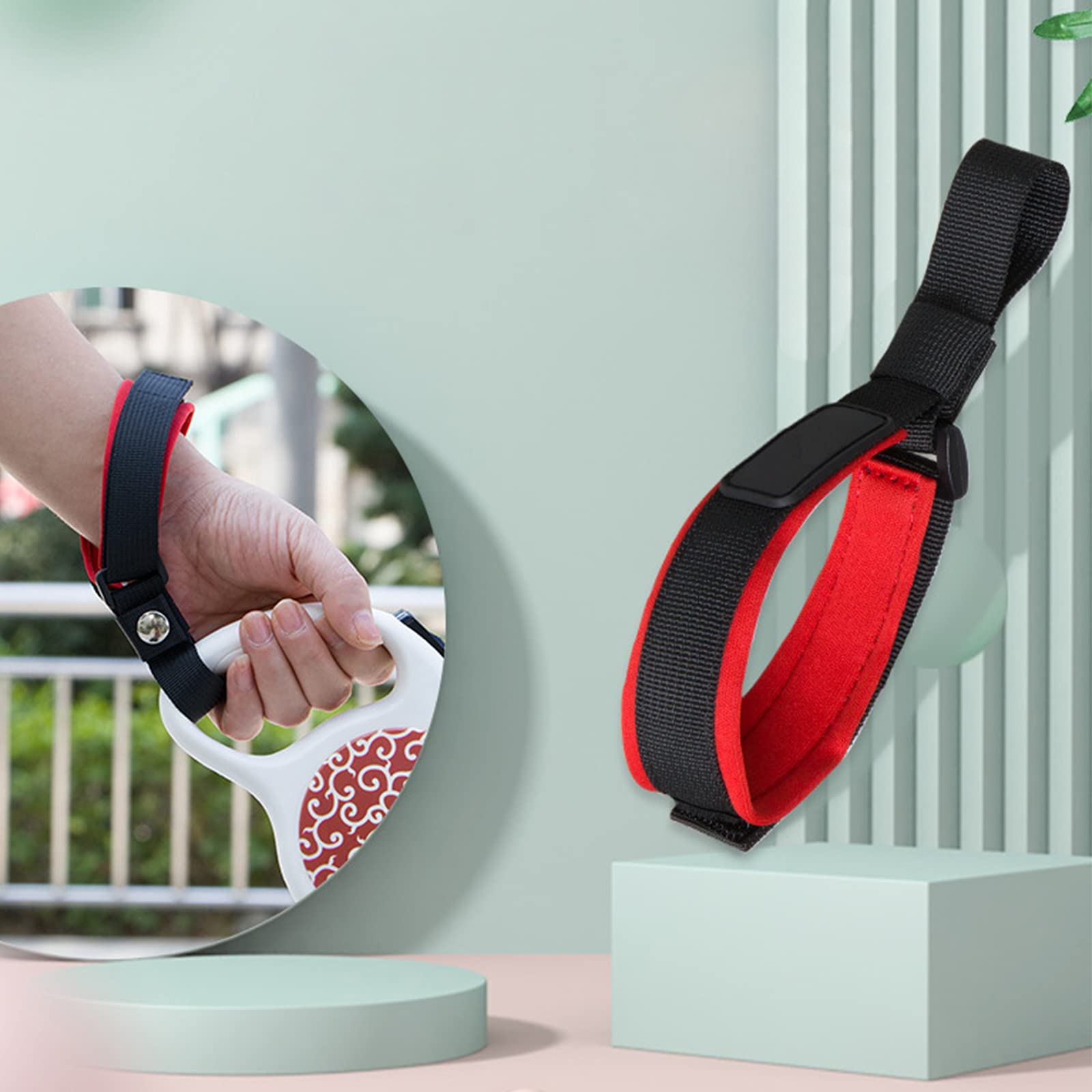 LFCXHTY Hands Free Adjustable Wrist Strap, Soft Comfortable Diving Fabric Safety Strap for Retractable Dog Leash (Black & Red, 2