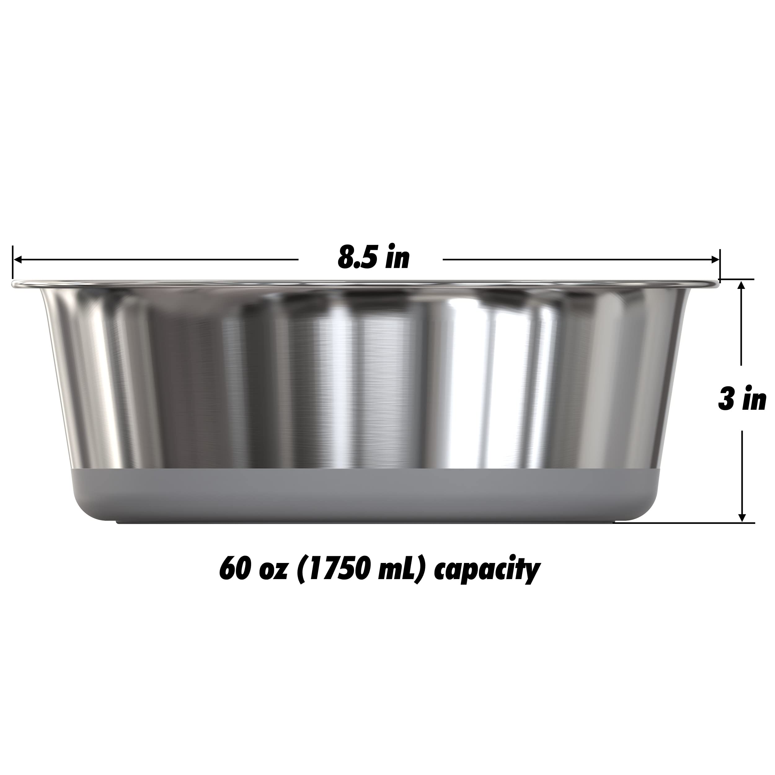 Heavybowl - 2.5 Lb Weighted Dog Bowl - No Slip, No Tip - Heavy Stainless Steel Dog Bowl With Silicone Rubber Foot