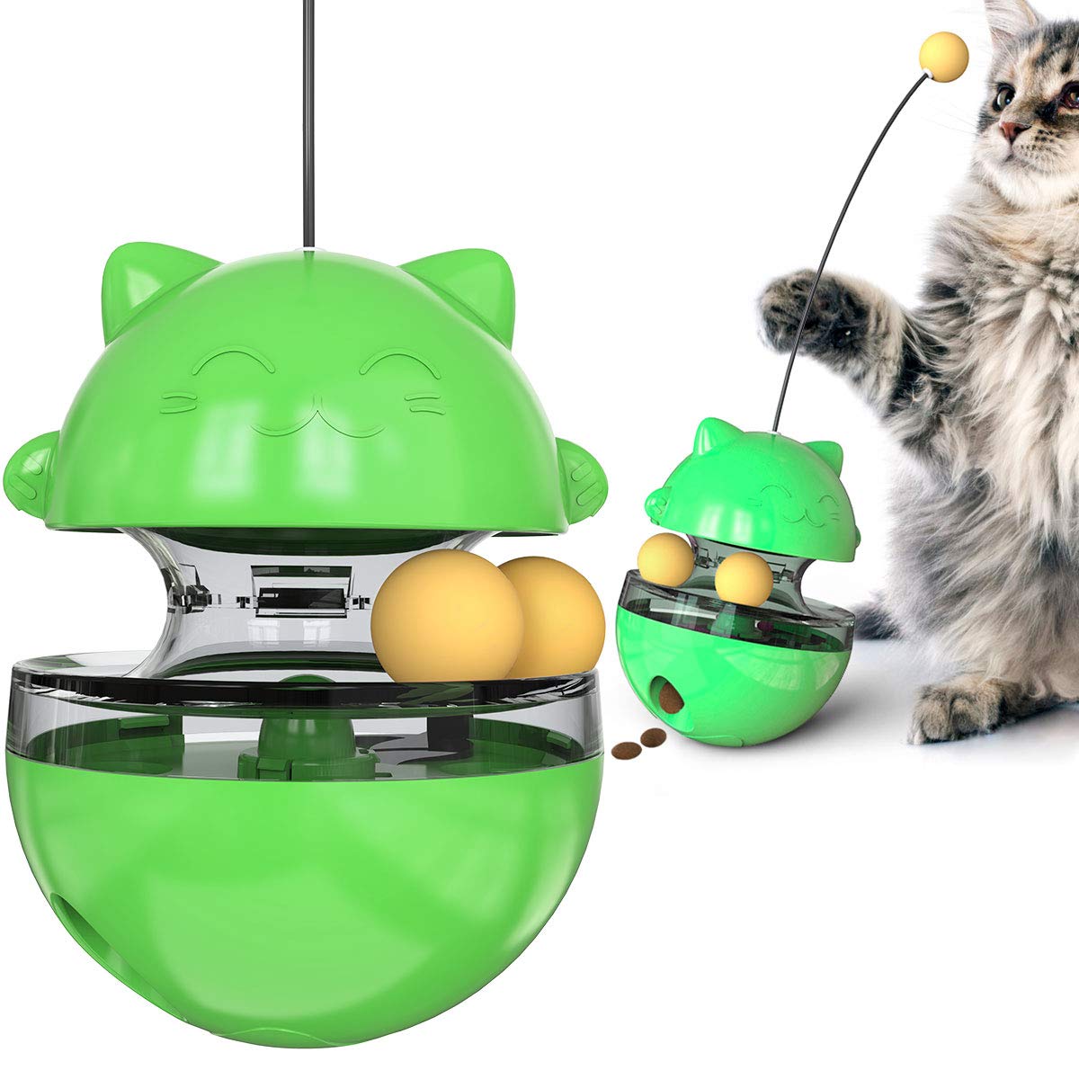 CYBERNOVA Interactive Wobble Cat Toy with a Teaser Wand, Built -in Treat Dispenser/Pet Puzzle Toy/Slow Feeder for Cats and Kitte