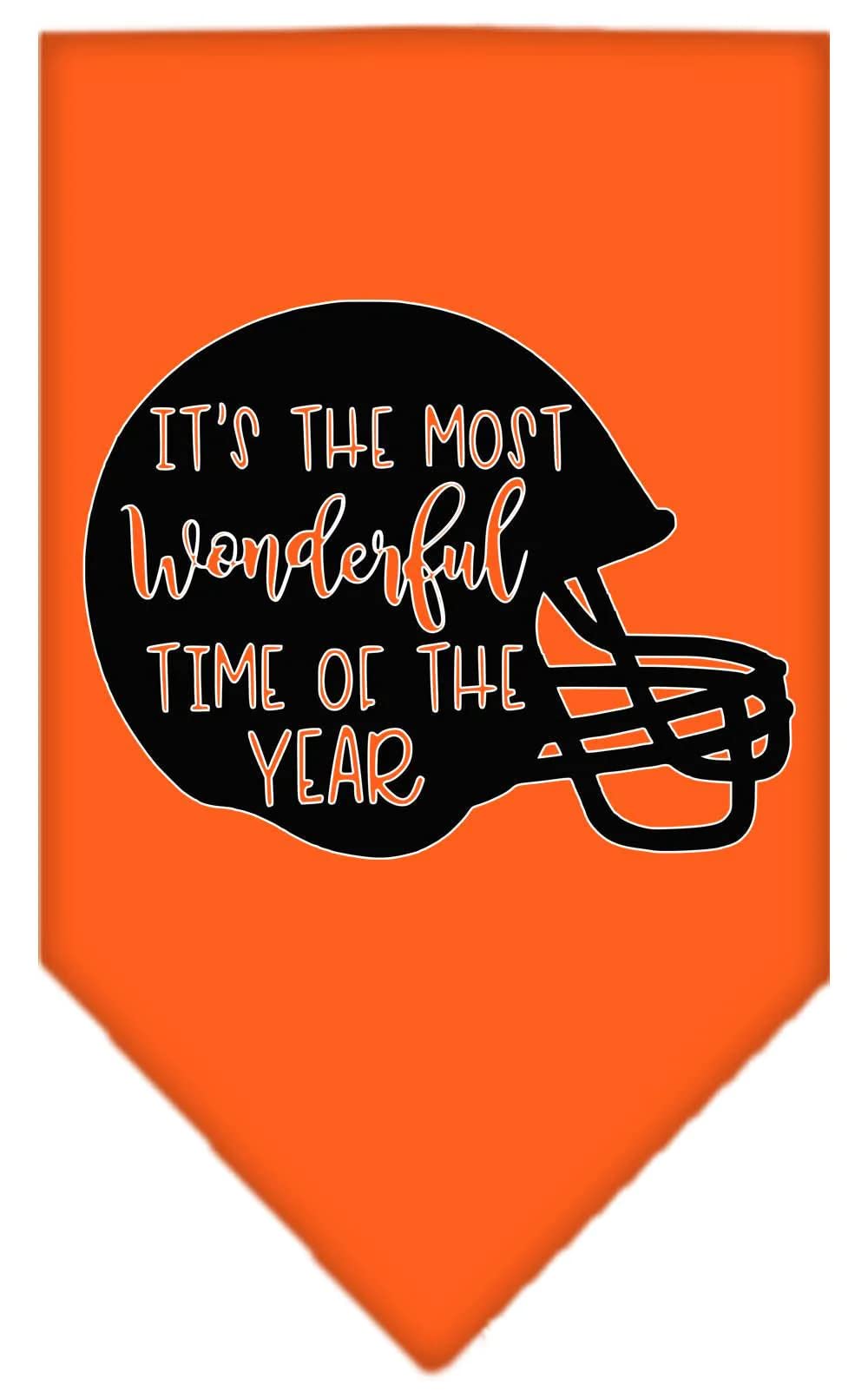Pet and Dog Bandana Screen Printed, "It's The Most Wonderful Time Of The Year (Football)" Orange Large