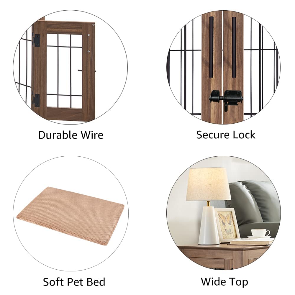 Beenbkks Furniture Style Dog Crate End Table, Wooden Wire Dog Kennel Double Doors With Pet Bed, Decorative Pet Crate Puppy Crate House Indoor For Small Dogs