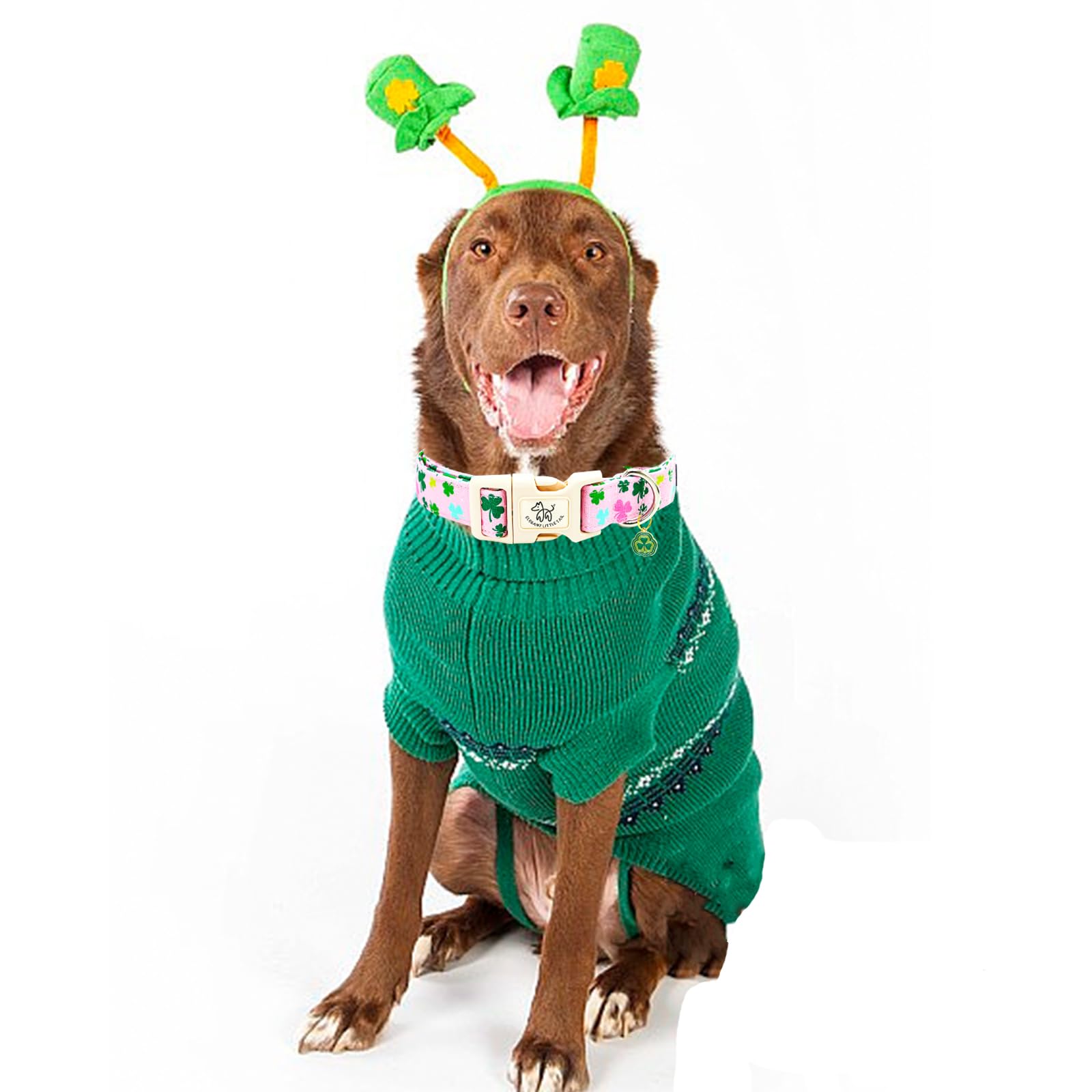 Elegant Little Tail St Patrick'S Dog Collar-Lucky Colver Cotton Shamrock Pet Collar Trefoil Holiday Adjustable Cotton Pet Collar