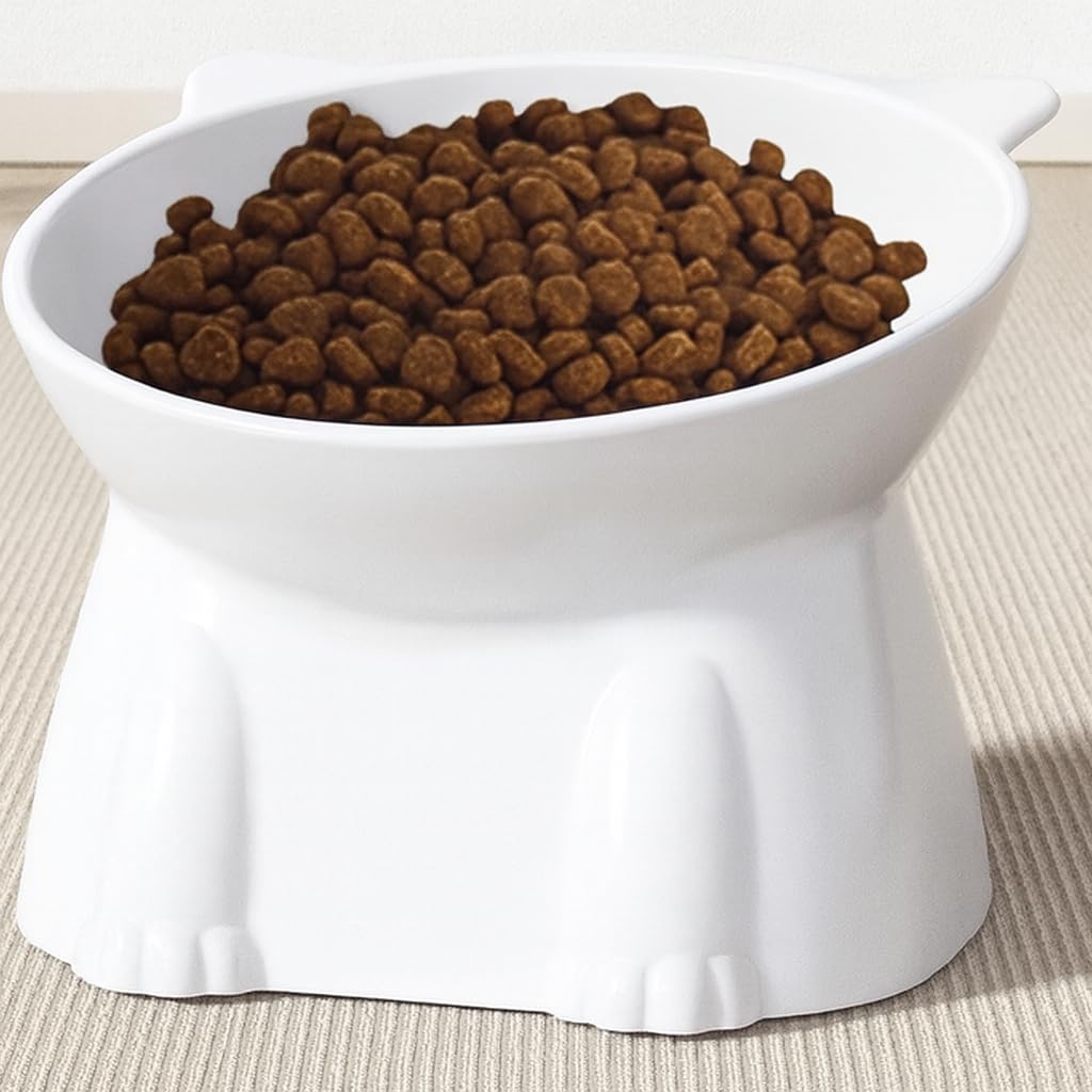 Pawchie Slanted Cat Dog Food Bowl  Anti Vomiting Design, WhiskerFriendly Tilted Angle, NonSlip EcoFriendly Pet Dish, Plastic