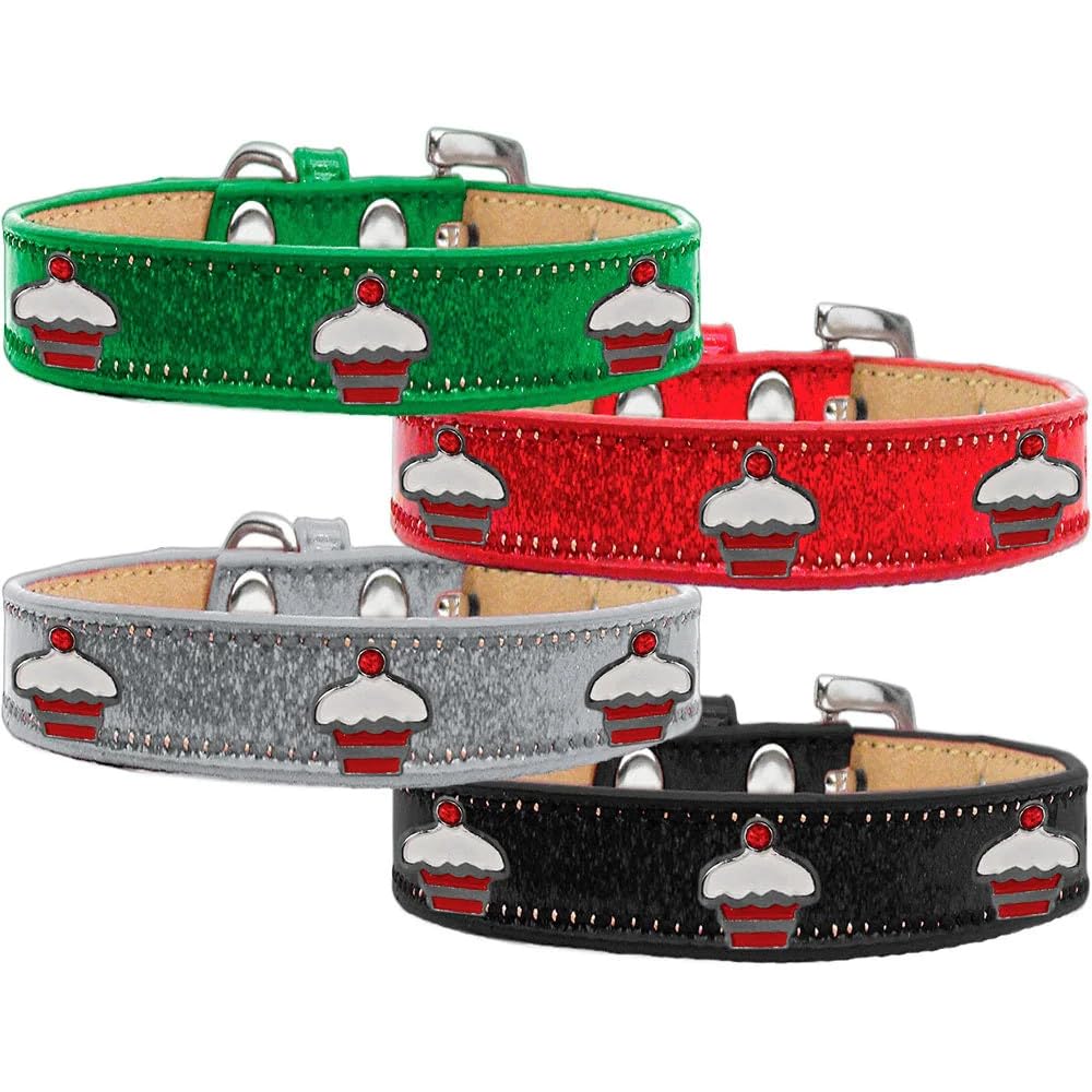 Christmas Dog, Puppy & Pet Widget Ice Cream Collar, Red Cupcake Emerald Green 14