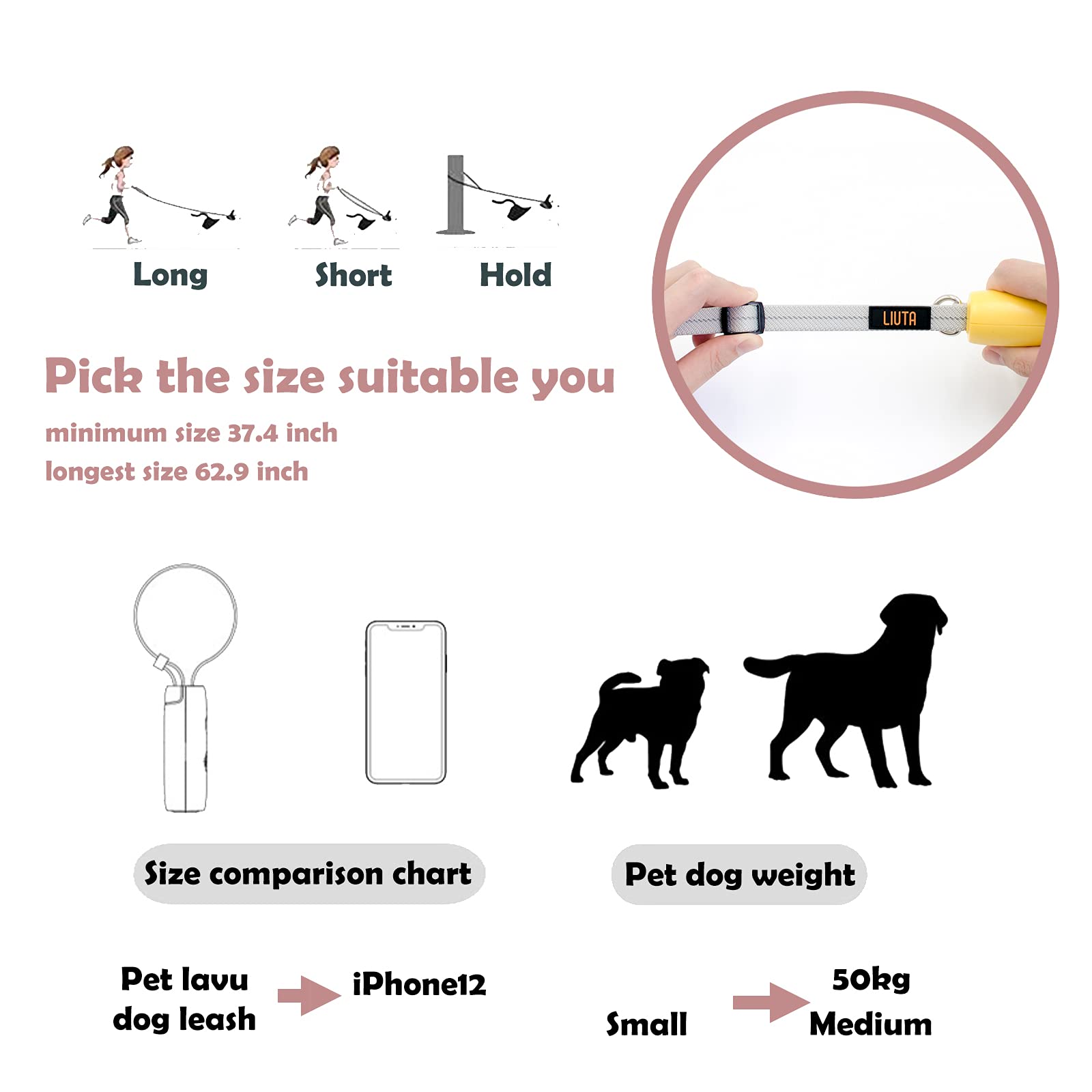 Zeze Hands Free Dog Leash For Small Dogs To Medium Dogs,5Ft Long Dog Leash For Pet Training Running Adjustable Reflective Nylon