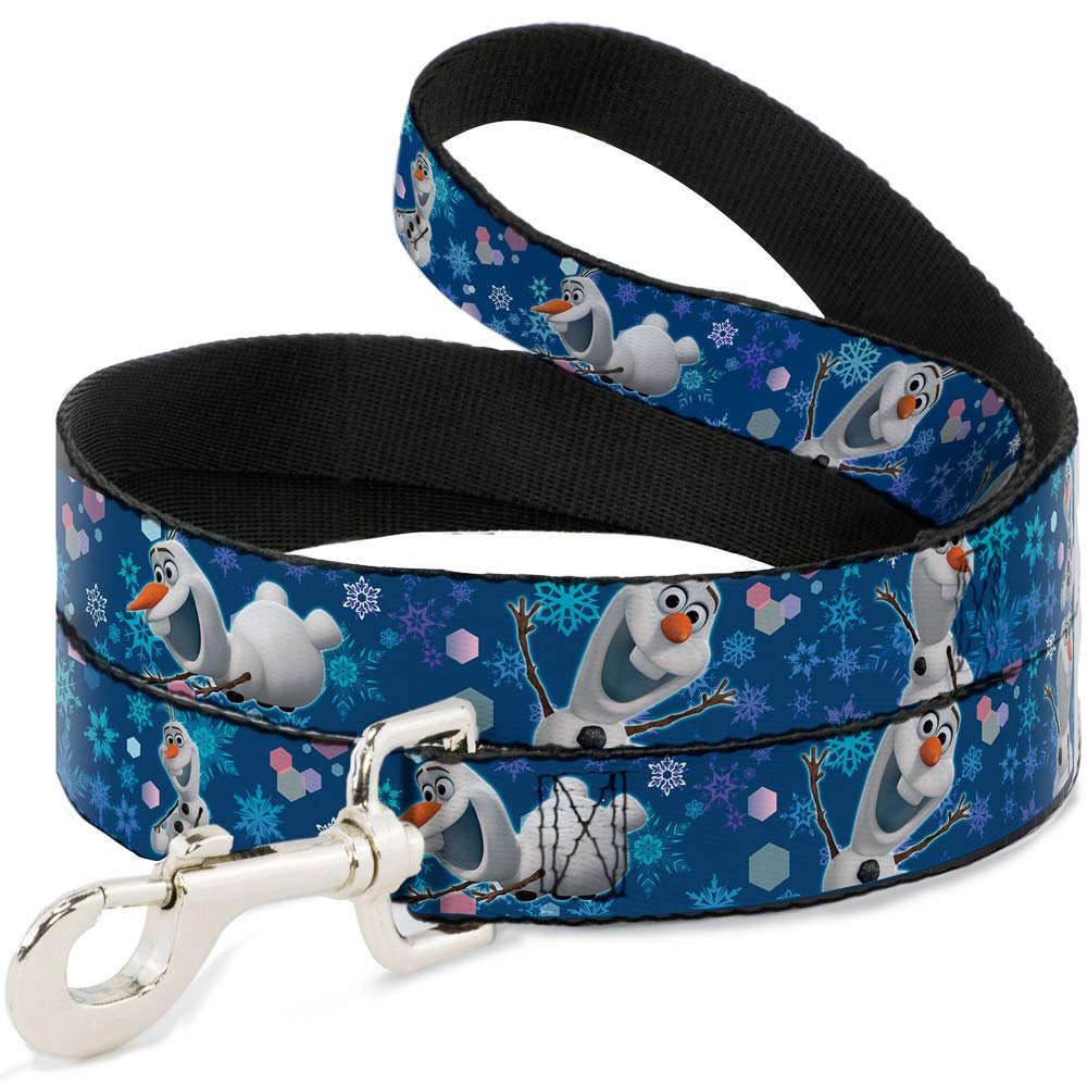 Buckle-Down Pet Leash - Frozen Olaf Poses/Snowflakes Blues - 4 Feet Long - 1/2' Wide