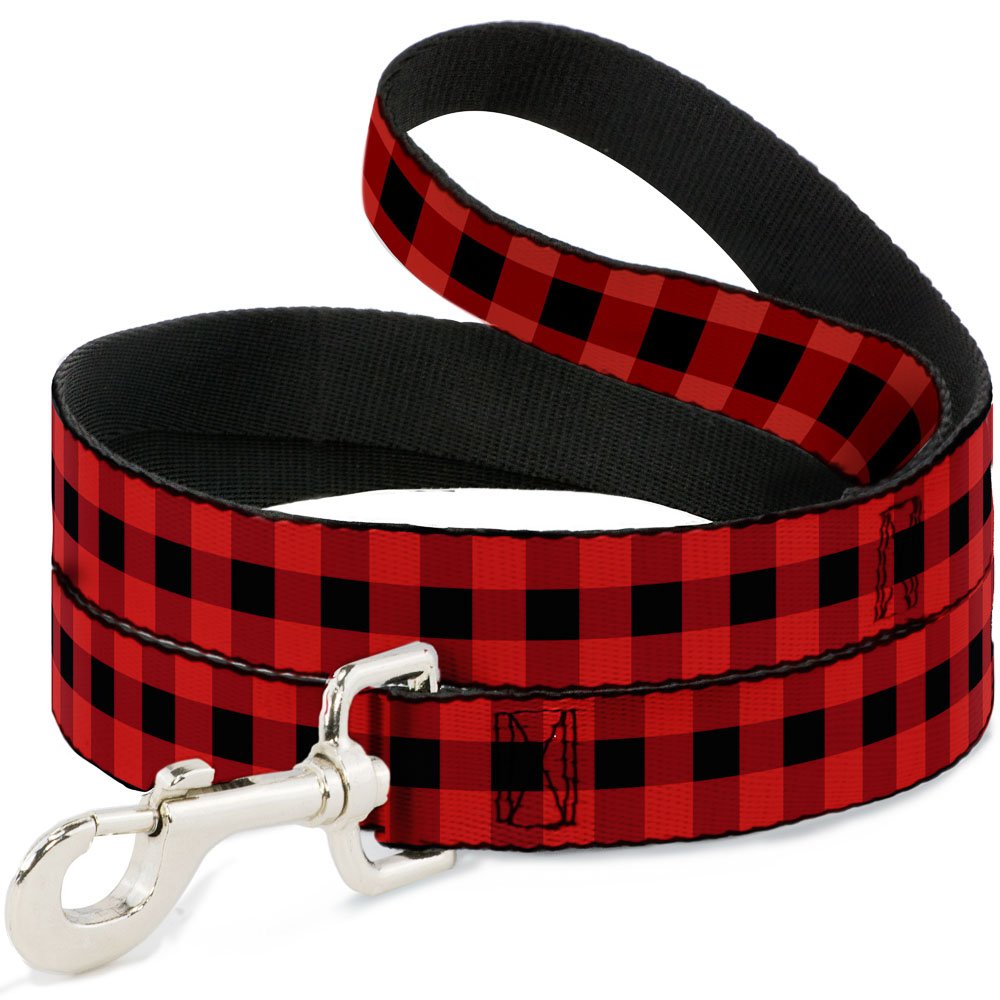 Buckle-Down Dog Leash Buffalo Plaid Black Red 4 Feet Long 0.5 Inch Wide, Multicolor
