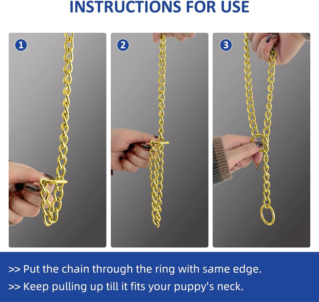 Gold Dog Chain Collar,Metal Slip Link Martingale Dog Collar Training Heavy Duty Male Boys Dog Chain Female Girls Puppy Collars F