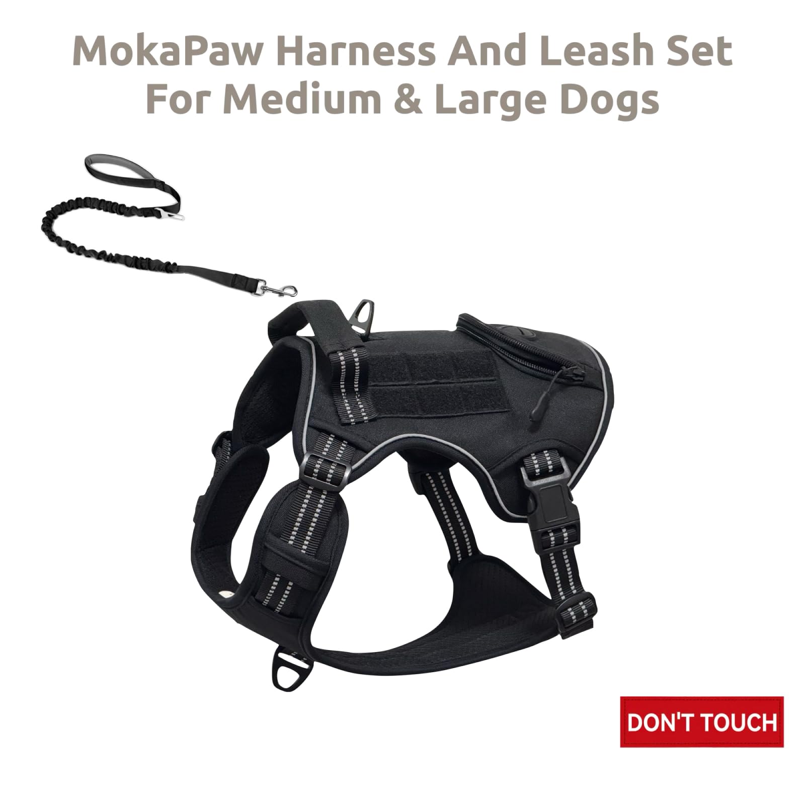 Mokapaw Tactical Dog Harness For Extra Large Dogs, No Pull Harness With 2 Clips, Adjustable & Reflective Heavy Duty Large Dog Ha
