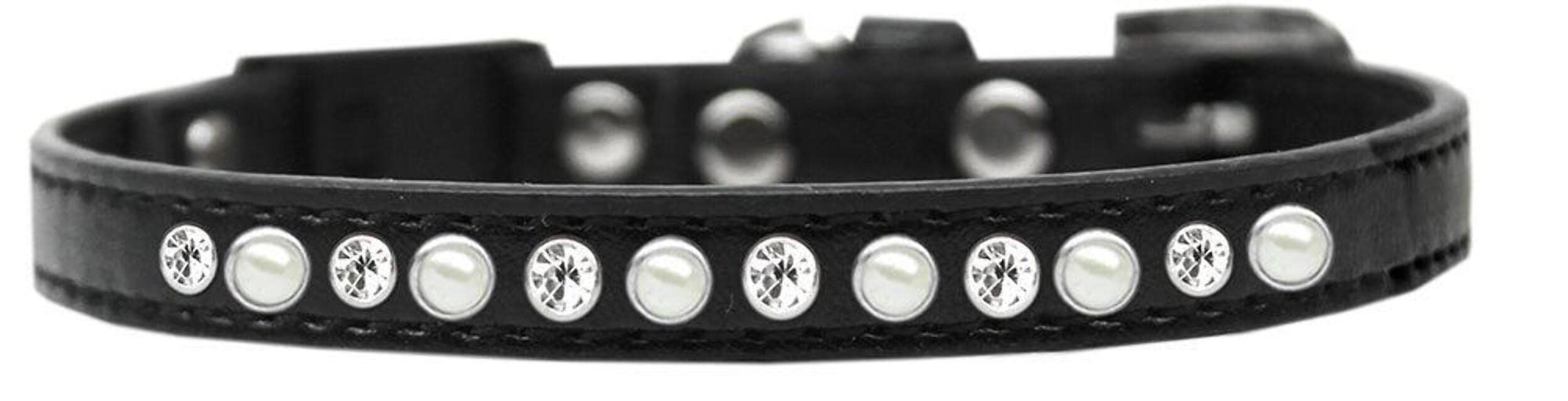 Breakaway Cat Collar, "Pearl & Clear Jewel" Black 14