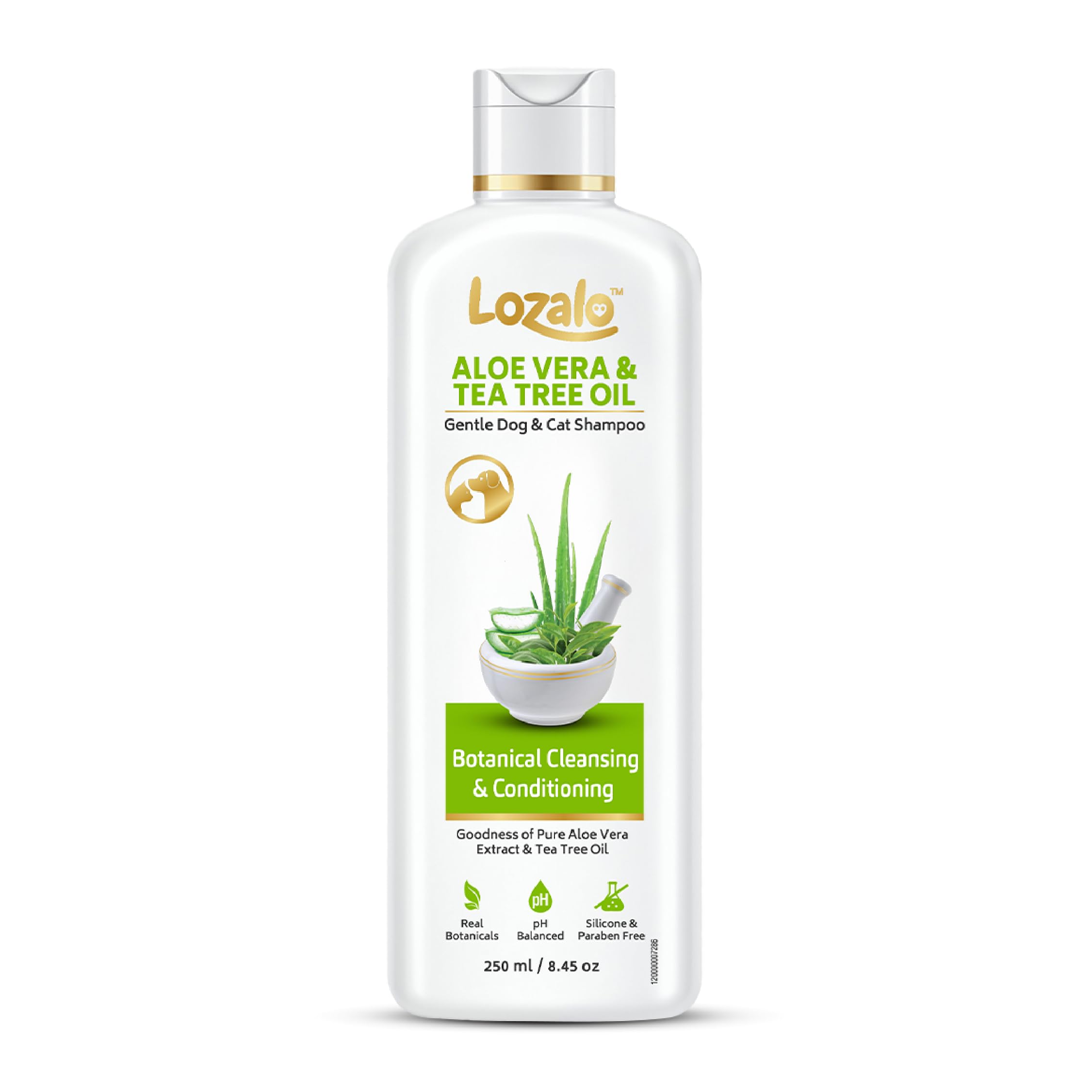 Lozalo Botanical Pet Shampoo - 250Ml With Aloe Vera & Tea Tree Oil, Gentle, Nourishing, Cleansing & Conditioning Shampoo For Dog