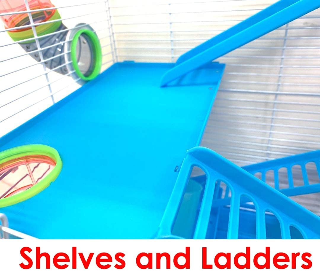Large Multi-Floors Hamster Mansion Mouse Habitat Gerbil Home Rat House Small Animal Critter Cage (2-Floors, Blue)