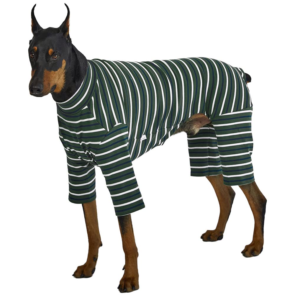 Lucky Petter Dog Pajamas - Basic Onesie Doggie Jammies Stretchable Dog Jumpsuit Bodysuit Pjs (5X-Large, Stripe Green)