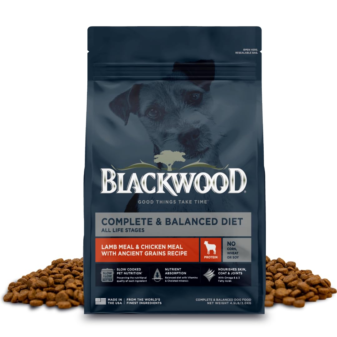 Blackwood Complete & Balanced Diet Dry Dog Food, Lamb Meal & Chicken Meal with Ancient Grains, 4.5 Pound Bag, Slow Cooked with V