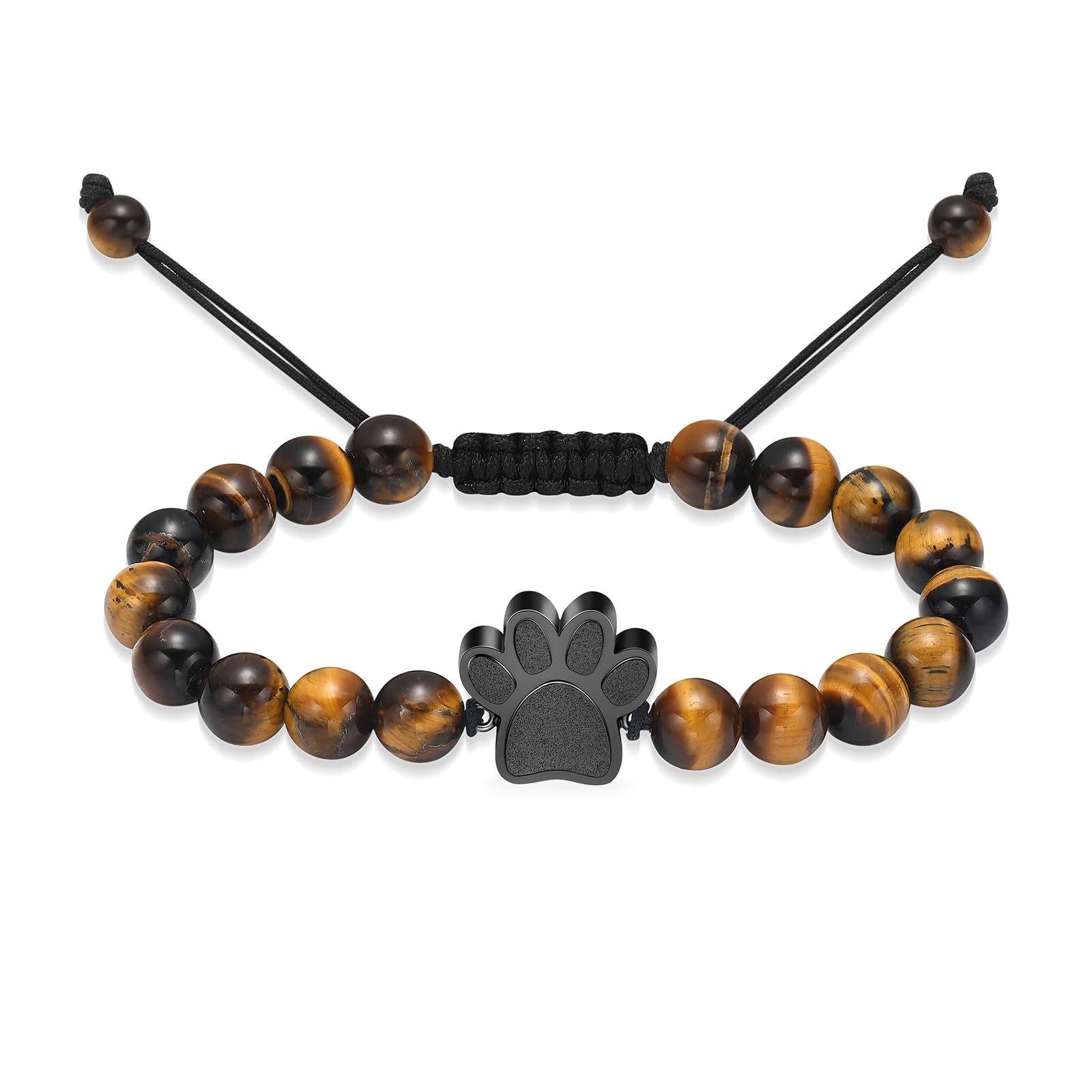 constantlife Cremation Bracelet for Pets Ashes - Dog Paw Pendant Bangle Stainless Steel Memorial Urn Jewelry (Tiger Stone-Black)