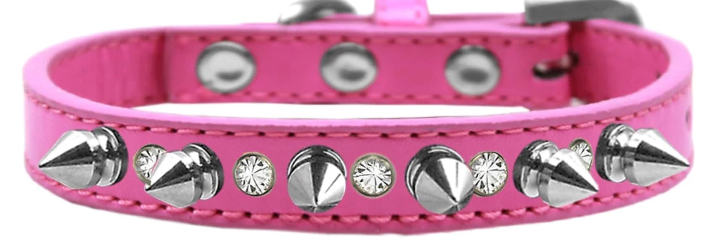 Pet and Dog Spike Collar, Clear Crystals & Silver Spikes” Red 12