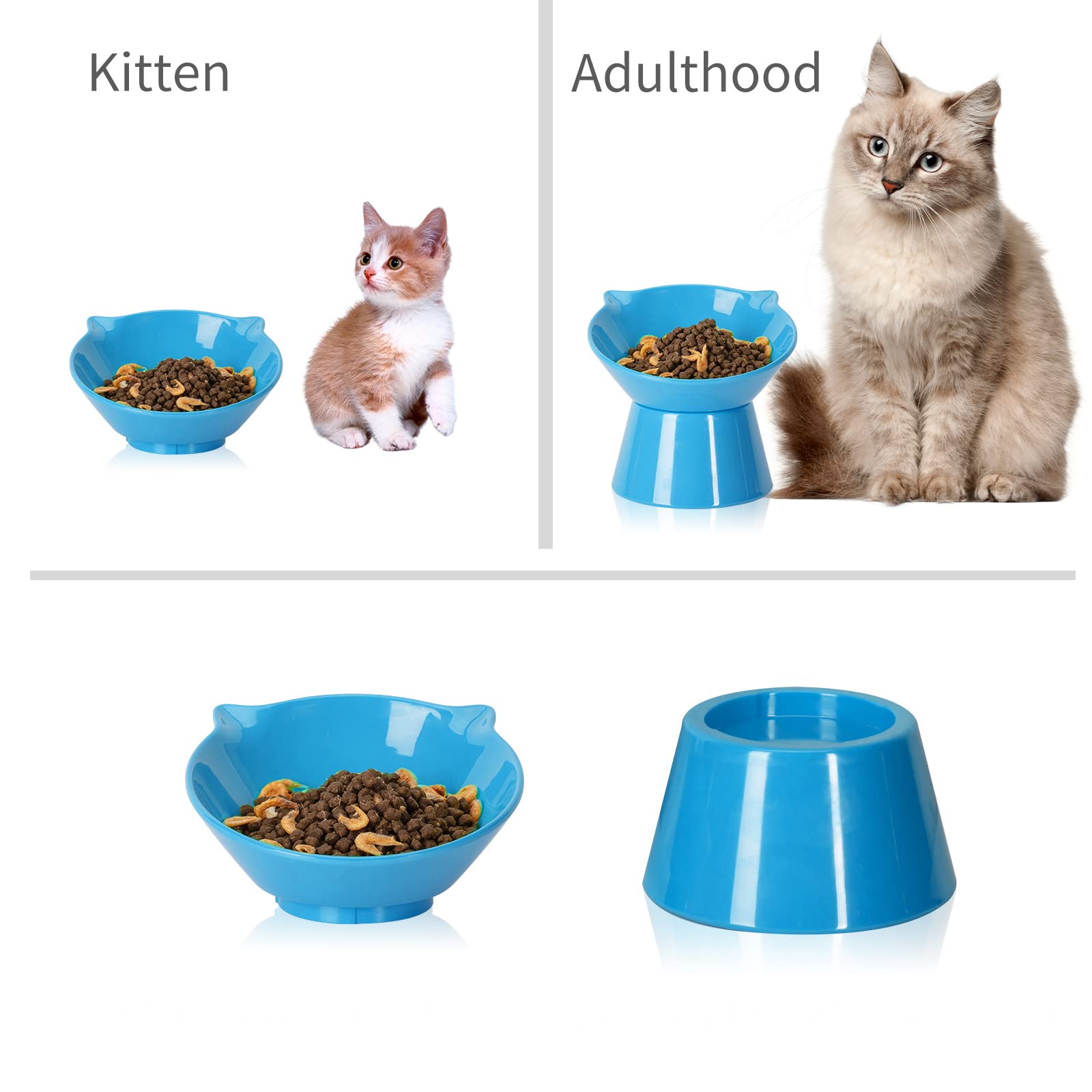 Detachable Elevated Cat Bowls, 15 Tilted Raised Cat Food Bowl Anti-Vomiting,Whisker Friendly, Adjustable Cat Dishes for Protecti