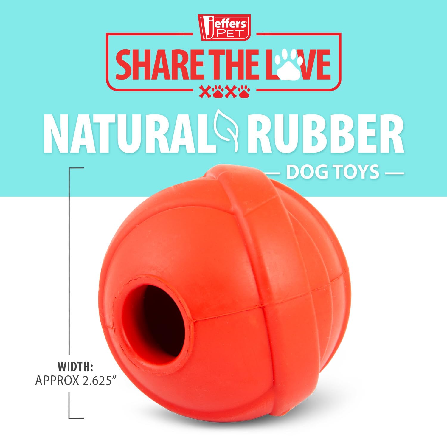 Jeffers Pet Natural Rubber Dog Chew Toy - Red Orbits Ball, Medium - Treat Dispensing, Vanilla Scent, Durable, Non-Toxic, Dishwas
