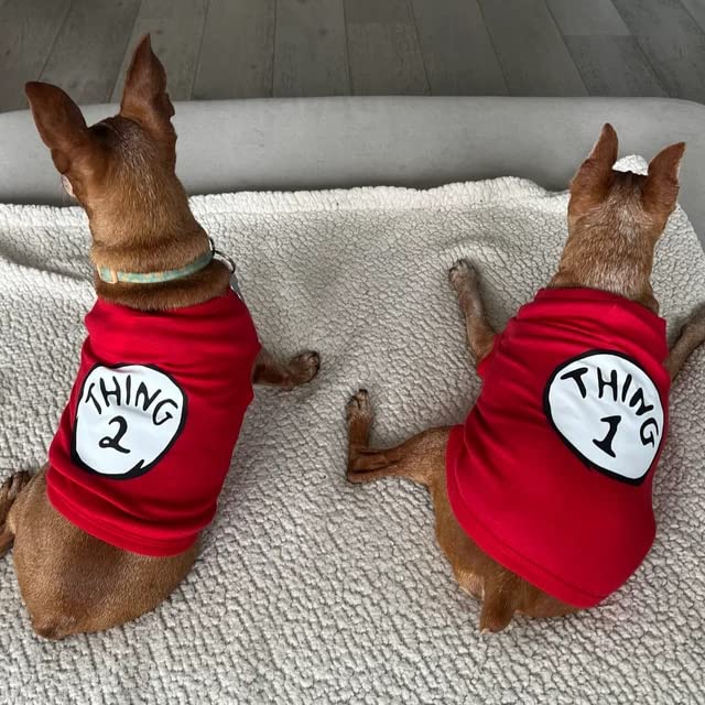 Sueosu Dog Shirts For Pet Clothes Soft Breathable Puppy Shirts Pop Culture Thing 1 To Thing 9 Printed Pet T-Shirt (Red-1, Xx-Large)