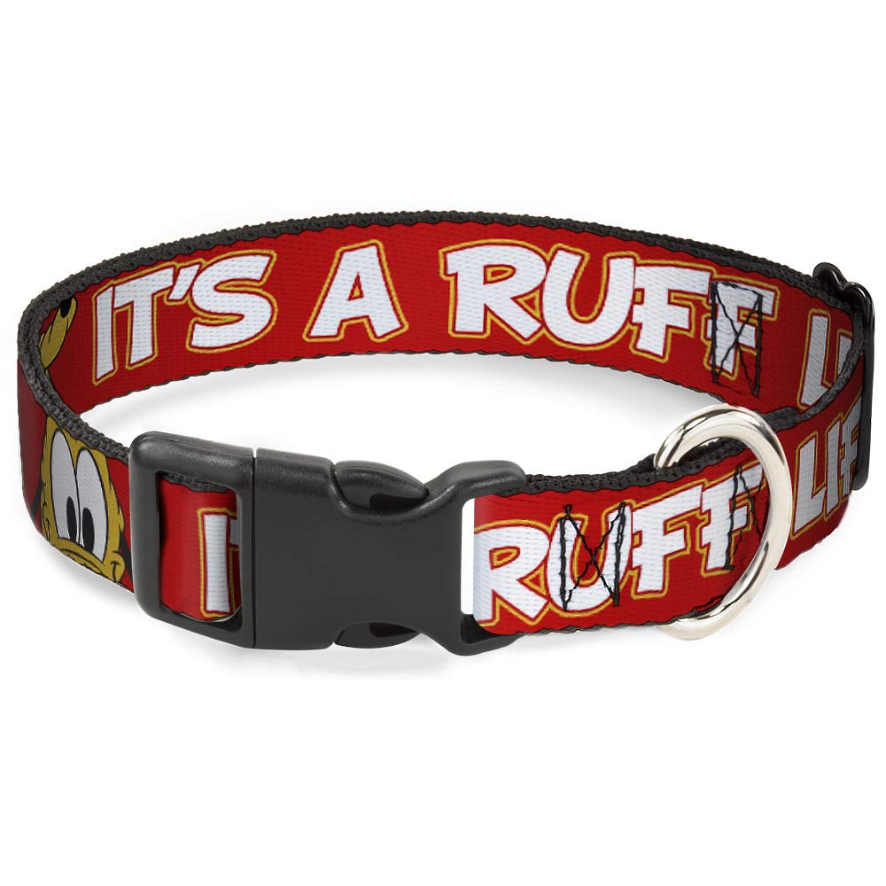 Dog Collar Plastic Clip Pluto 2 Pose Its A Ruff Life Red Yellow White 18 to 32 Inches 1.5 Inch Wide