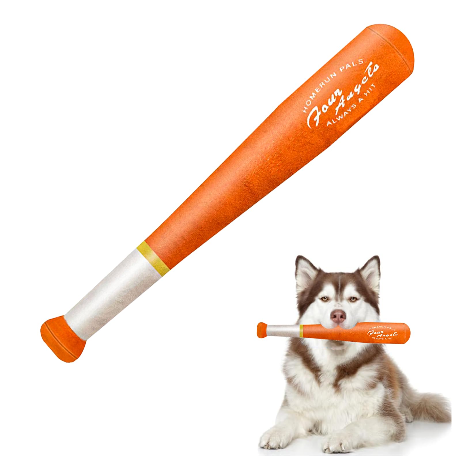 Four Angels Large Squeaky Dog Toys - Interactive Plush Baseball Bat Toy For Dogs, Interactive Tug-Of-War Toy With Dual Squeakers