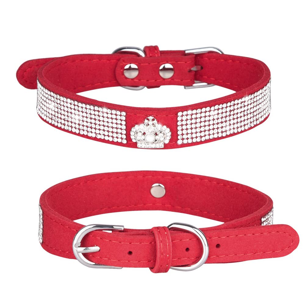 Red Rhinestone Large Dog Collar For Females, Diamond Dog Collar Girl Bling Pretty Jewel Glitter Sparkly Pet For Xxs Xs Small Med