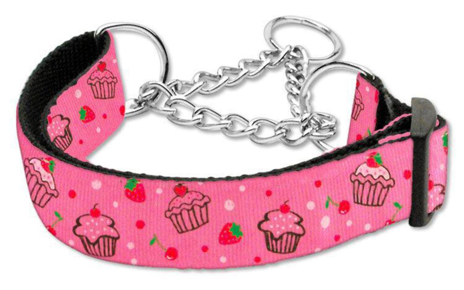 Mirage Pet Products Cupcakes Nylon Ribbon Martingale Collar for Pets, Large, White