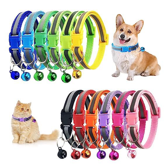 Rvpaws 2 Pcs Reflective Super Soft Dog Collar With Bell  Adjustable Nylon Reflective Identification Collar For Newborn Pets Pup