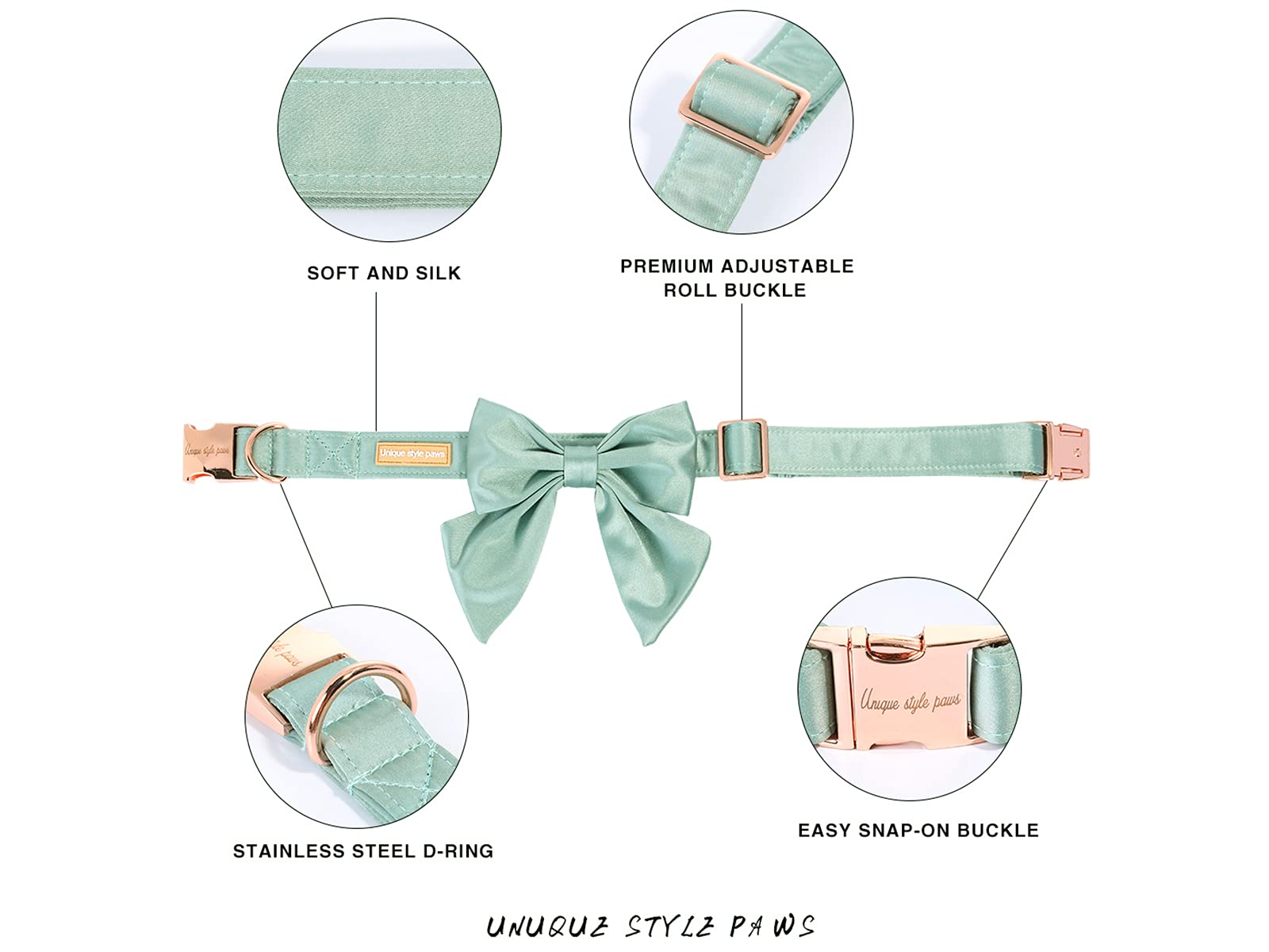 Unique Style Paws Silk Green Color Dog Collar Adjustable Durable Dog Collar With Bow Wedding Bowtie Collar For Large Dogs