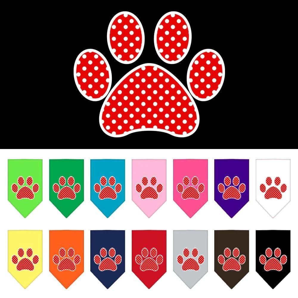 Pet and Dog Bandana Screen Printed, Red Swiss Dot Paw Lime Green Large