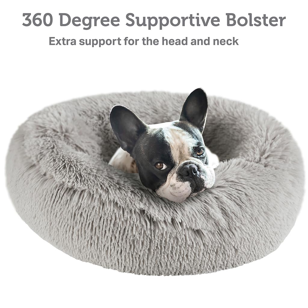 Friends Forever Luna Donut Cat Bed Cave, Soft Faux Fur Hooded Blanket Dog Couch For Indoor Pet, Fluffy Calming Plush Shag, Cozy