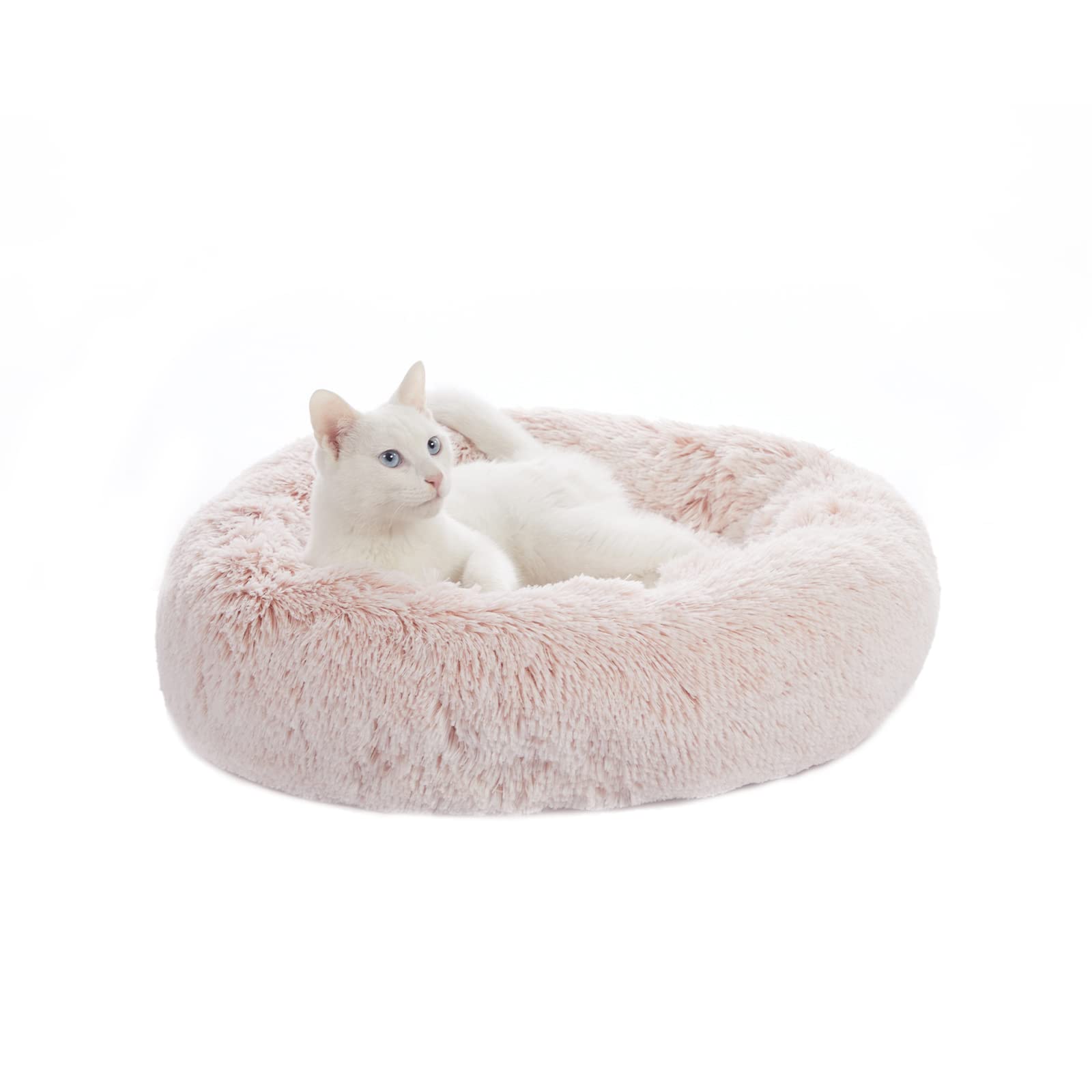 Bedfolks Calming Donut Dog Bed Cat Bed, 23 Inches Round Fluffy Dog Beds For Small Dogs, Machine Washable Anti-Anxiety Plush Pupp