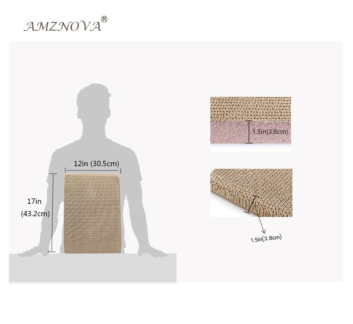Amznova Cat Scratcher, Scratching Pad, Durable Recyclable Cardboard With Catnip, Extra Wide, Glitter Rose Gold