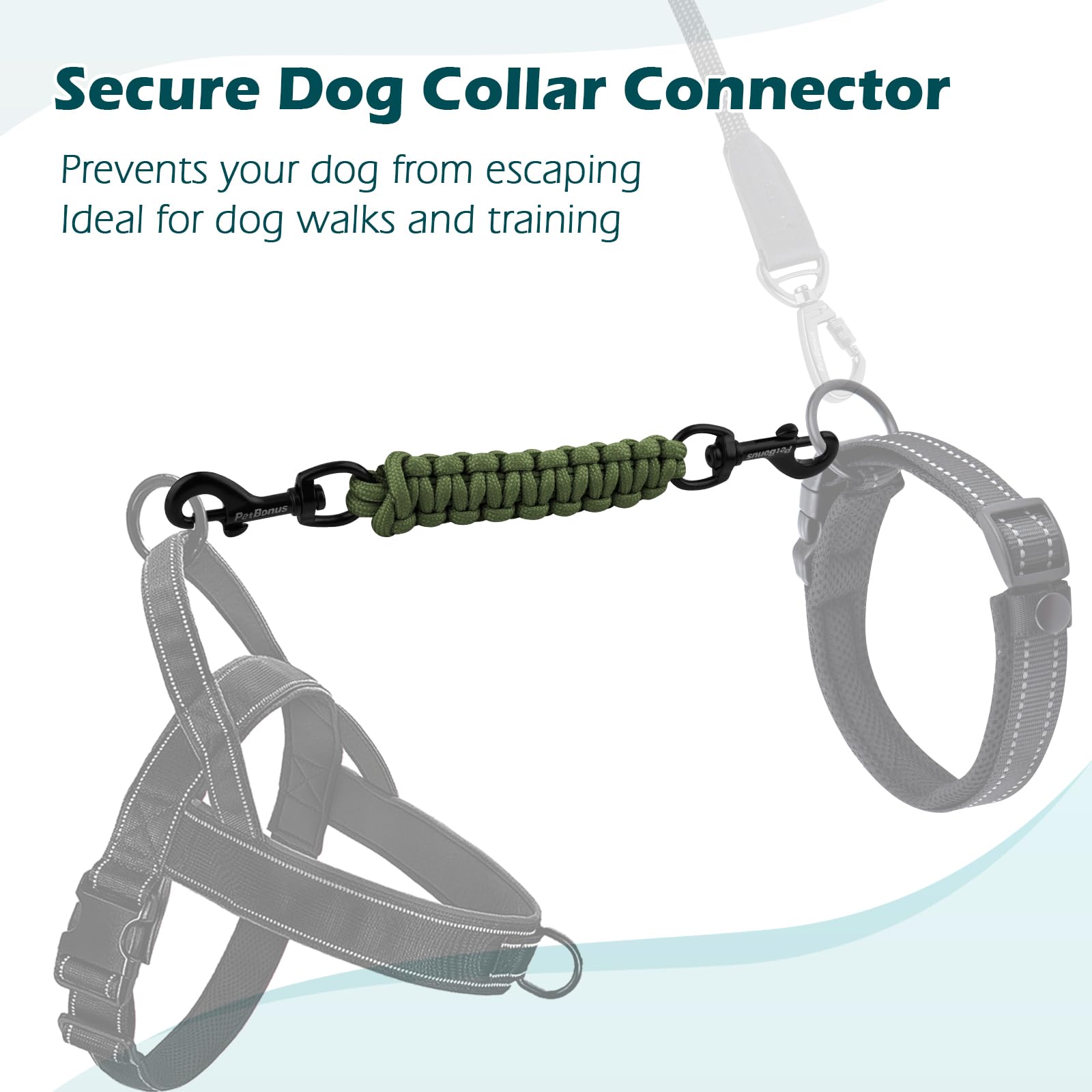 Petbonus Dog Collar Safety Clip, Handmade Backup Safety Strap For Dog Harness, Prong, Pinch Collar, Double Ended Clasp Leash Con