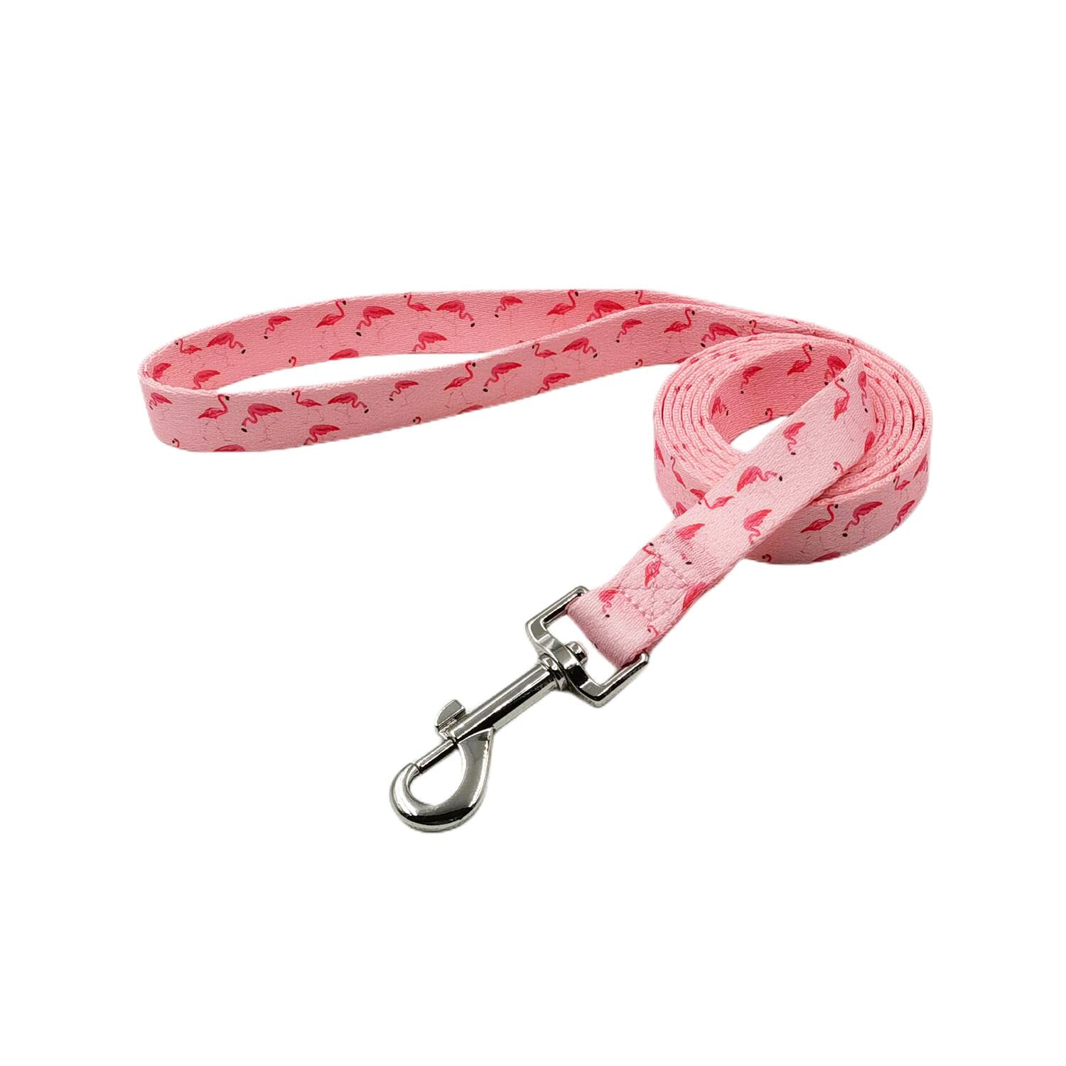 Olahibi Dog Collar Leash Set, Flamingo Pattern, Polyester Material, Adjustable Collar And 5Ft Matching Leash, For Small Dogs.(S,