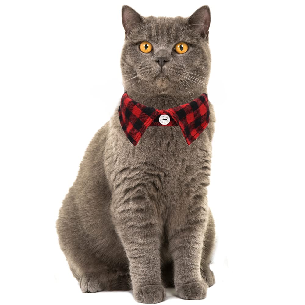 2 Pack/Set Christmas Cat Collar Breakaway With Cute Bow Tie And Bell Plaid For Kitty Adjustable Safety