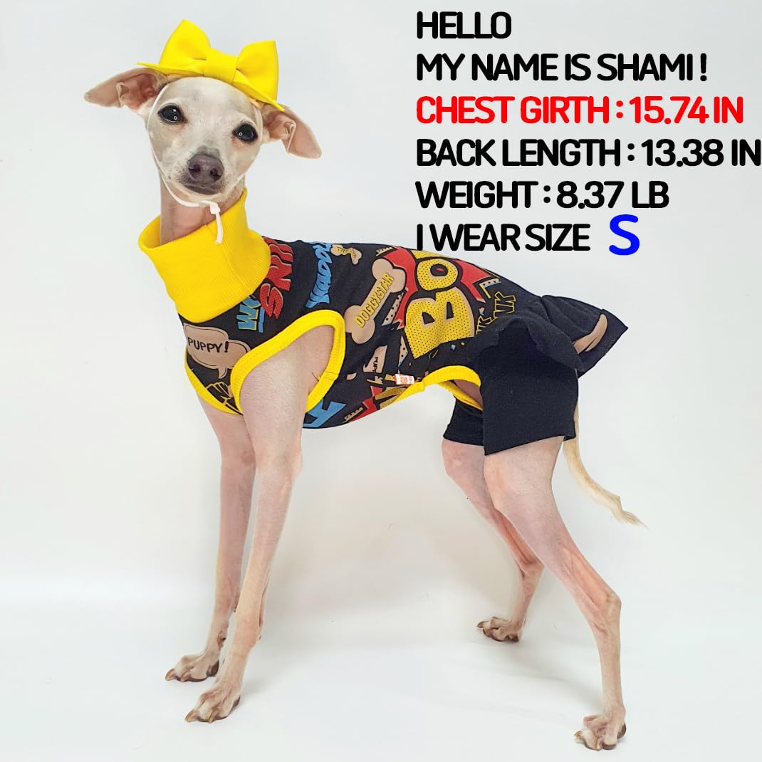 D Doggy Star Italian Greyhound Clothes Stretchable Bow Leggings One-Piece Whippet For Dog (Xl,Ops Bow Black)