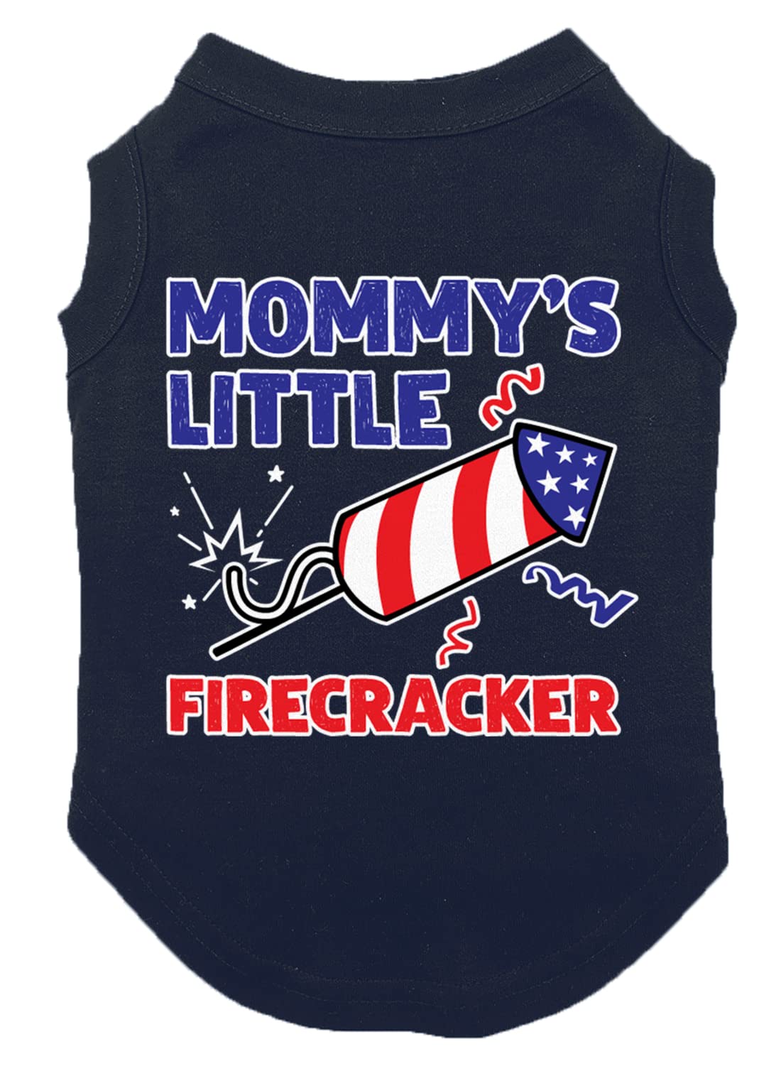 Mommy'S Little Firecracker - Usa Independence Day 4Th Of July Dog Shirt (Navy, Medium)