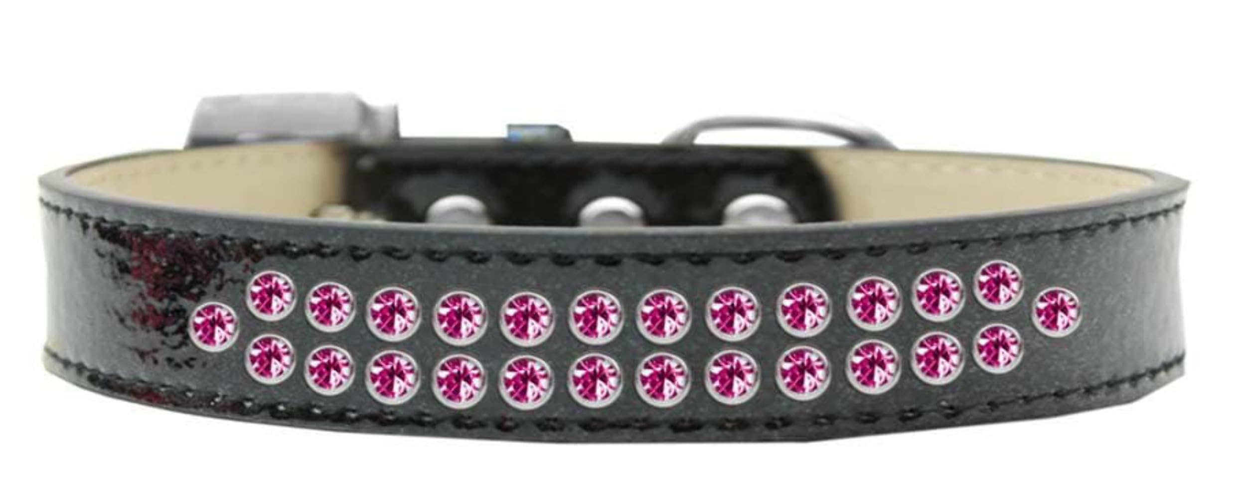 Dog, Puppy & Pet Ice Cream Collar, Two Row Bright Pink Crystal Rimsets Silver 18