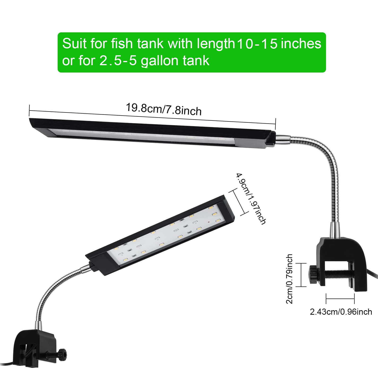 Aquarium Light For Fish Tank Clip On Led Fish Tank Light For 5 Gallon, Aquarium Light For Plants With Timer And Dimmer, White Blue Red Leds 7W