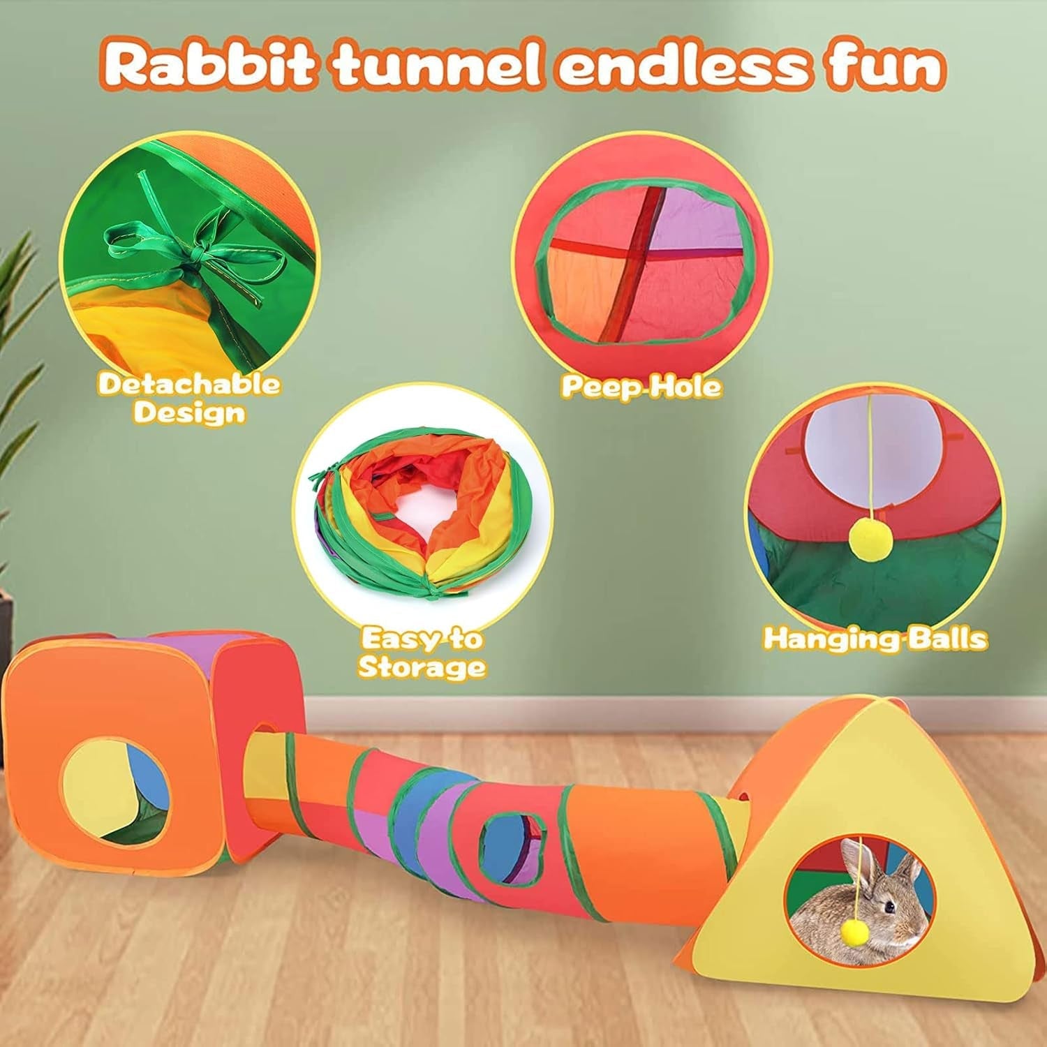 Rabbit Tunnel Toy Collapsible Play Tube Cube Set for Small Pets