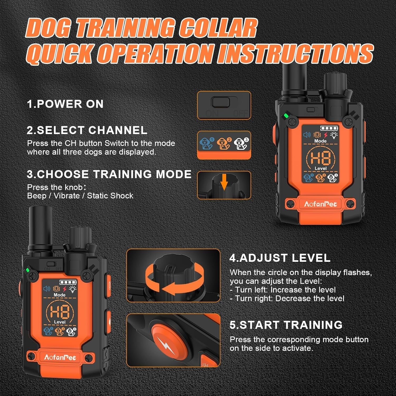 Dog Training Collar Remote 4500ft Waterproof Rechargeable Beep Vibration Shock