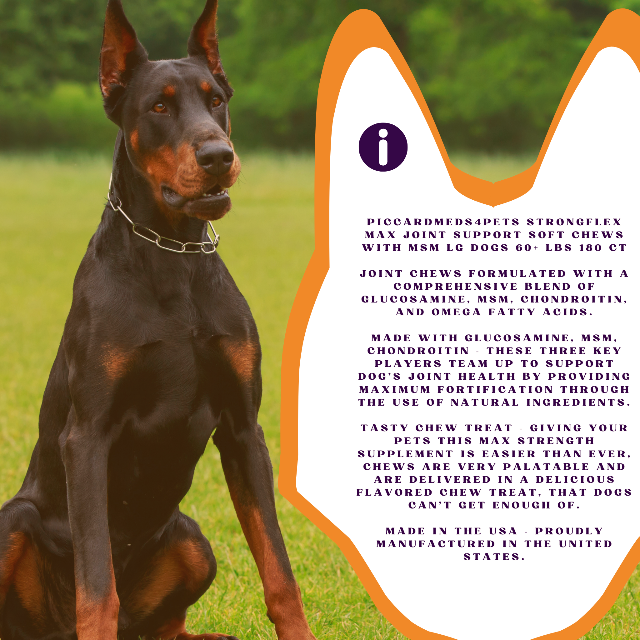 Piccardmeds4pets StrongFlex Max Joint Support Chews Large Dogs 180ct + FREE Bandana!