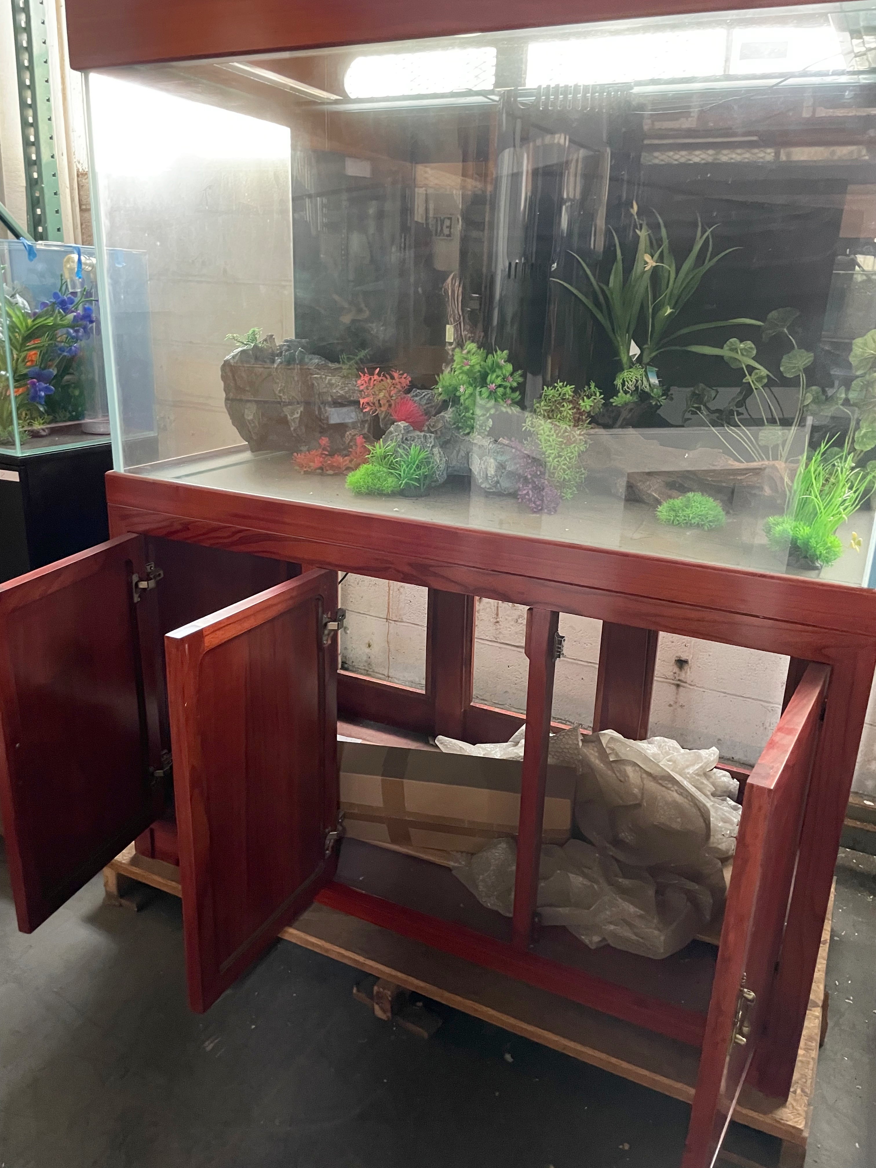 SOLID WOOD 160 Gallon Ultraclear Starphire Glass Reef-Ready Aquarium in Premium Cherry Solid Wood Furniture