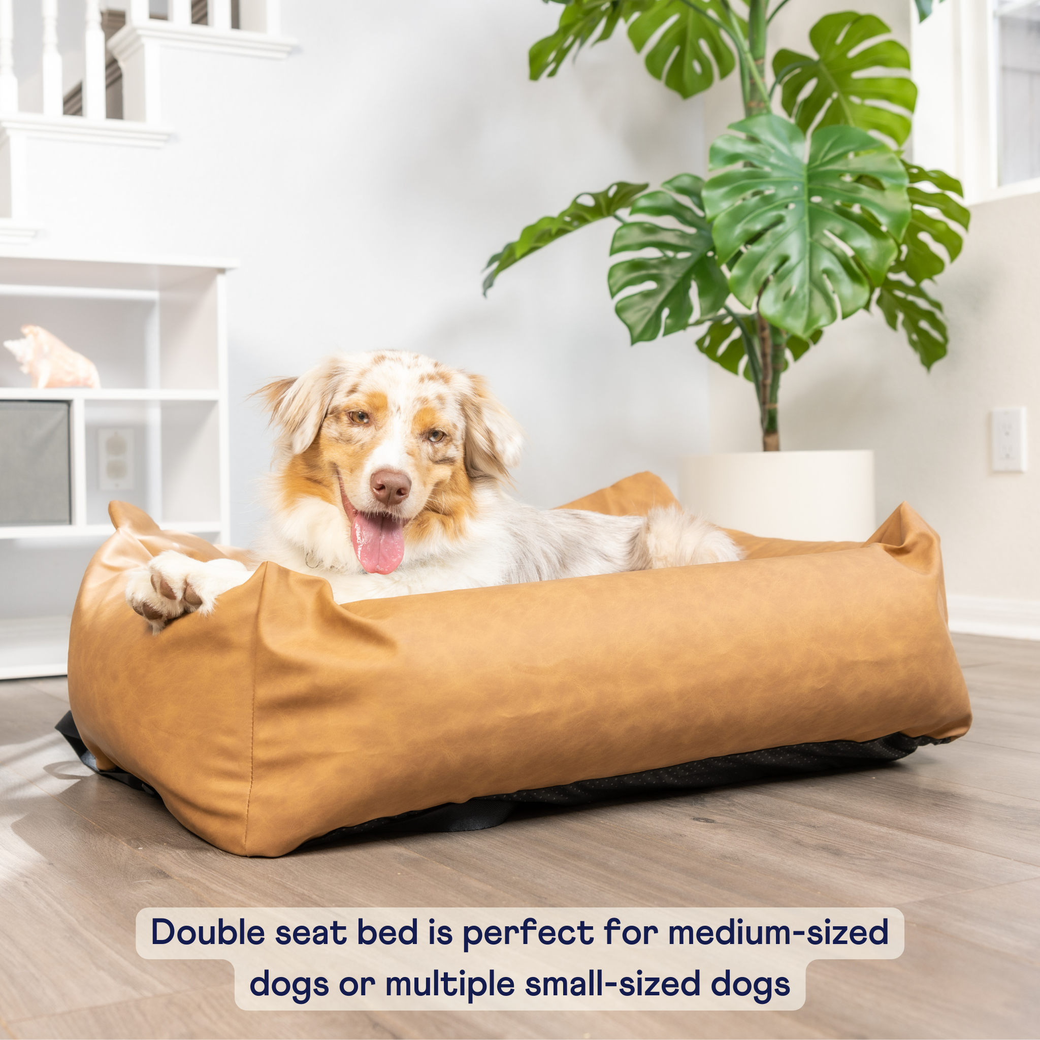 PupProtector™ Faux Cool-to-Touch Vegan Leather Memory Foam Dog Car Bed - Camel
