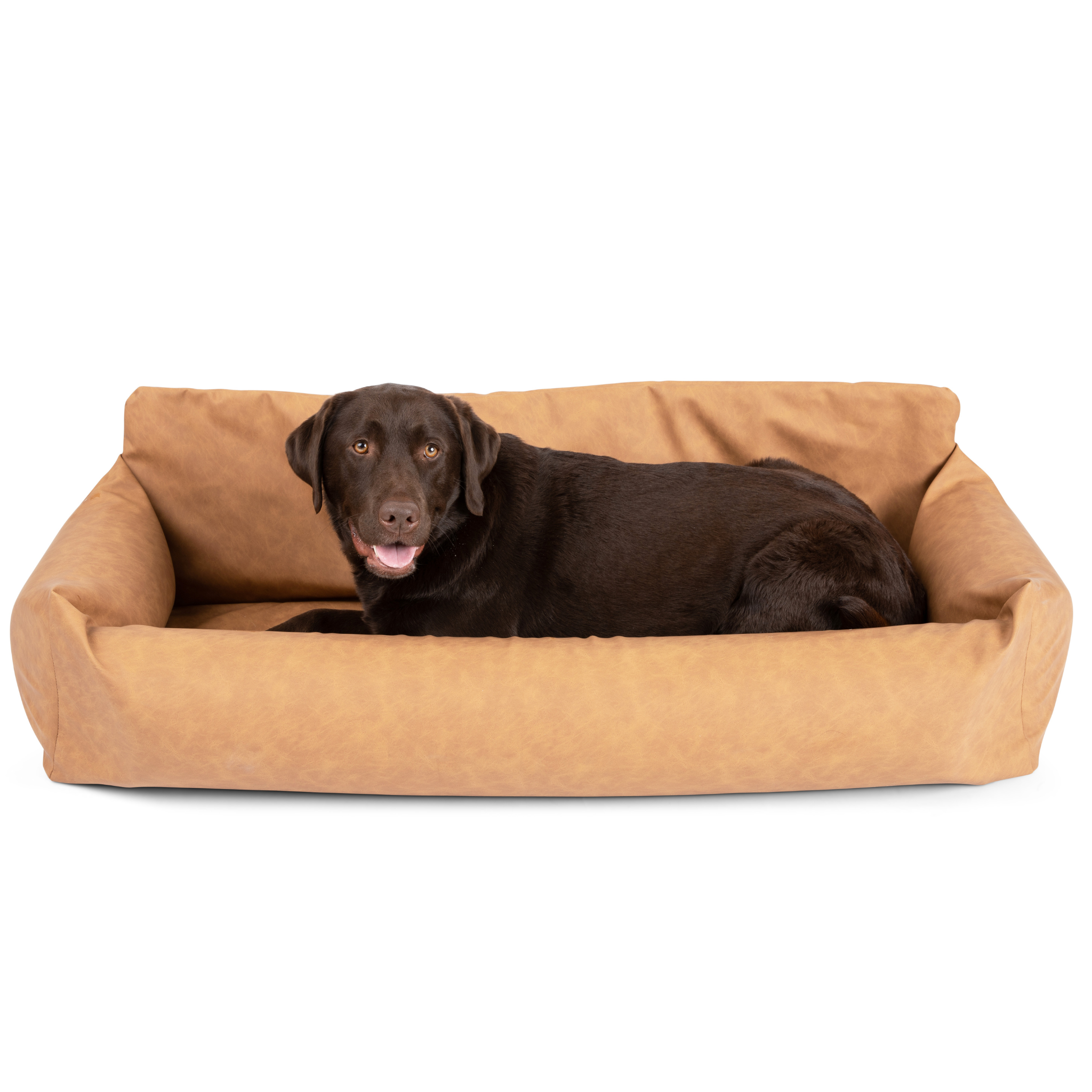 PupProtector™ Faux Cool-to-Touch Vegan Leather Memory Foam Dog Car Bed - Camel